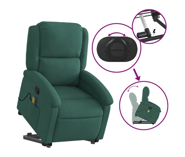 Sillón Reclinable De Masaje Elevable Verde Oscuro