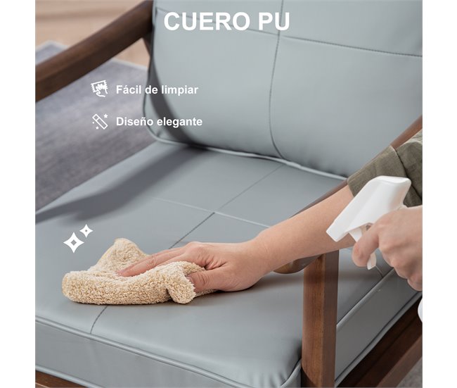 Butaca de Salón PU, Madera de Caucho HOMCOM Gris