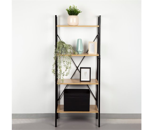 Max Home Estantería escalera madera 4 estantes 60 Negro/ Madera