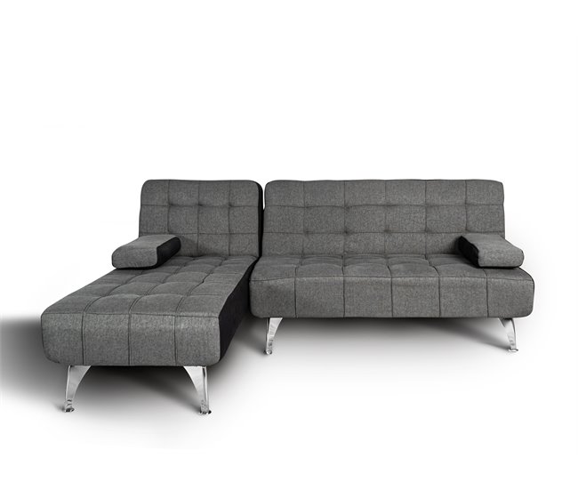 Sofá-cama chaise longue derecha con mesita de centro Gris Oscuro