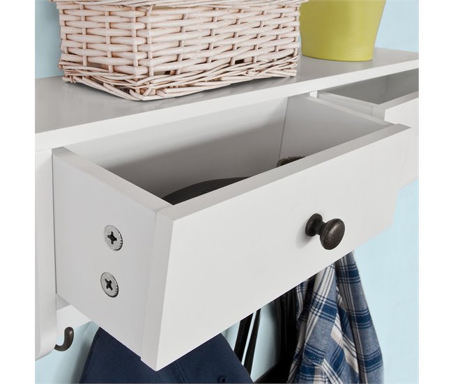 Estantería de Pared con 5 Ganchos y 2 Cajones FRG178-W SoBuy Blanco