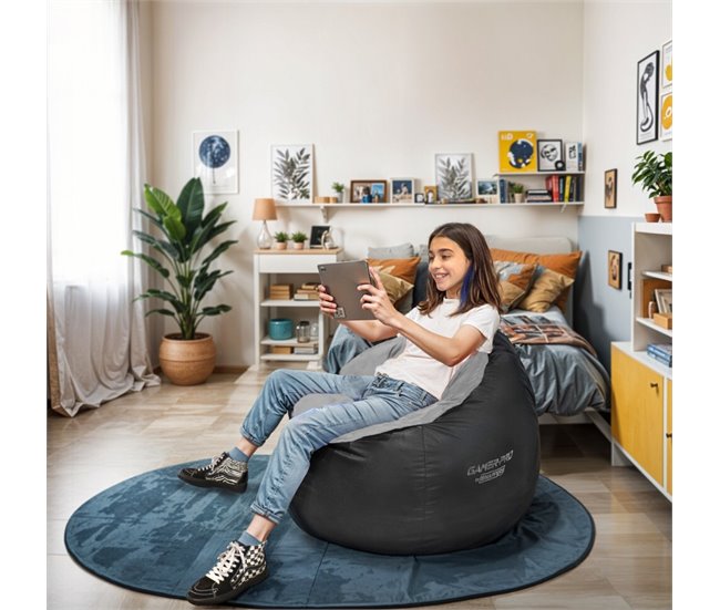 Puff Gamer Junior Polipiel Interior HAPPERS Gris
