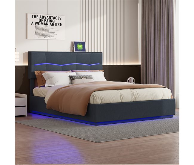 Cama con almacenamiento 200x180 Negro