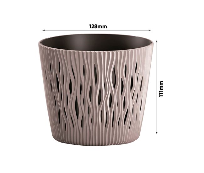 3x Maceta redonda de plastico Sandy Round Marron Claro
