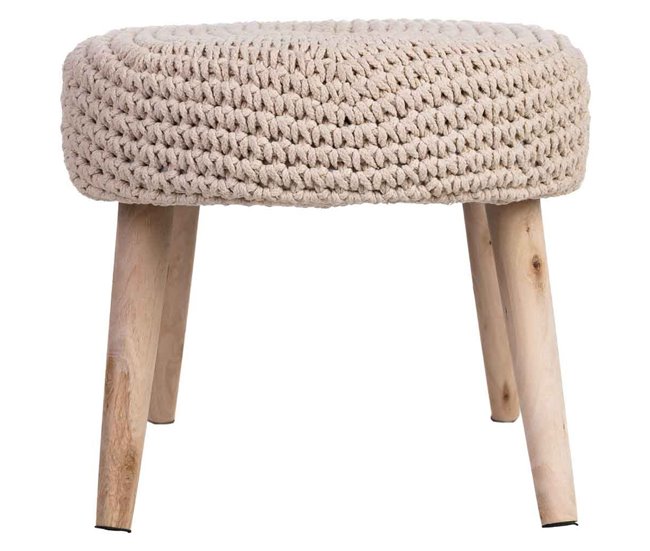 Banqueta de madera y algodón Beige