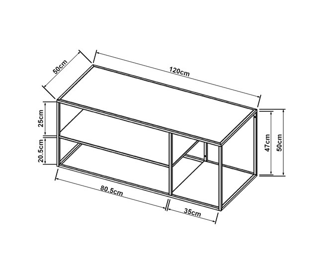 Mesa de centro Solund con 2 estantes acero [en.casa] 50x120 Blanco