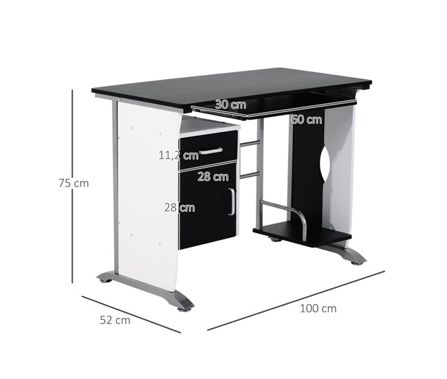 Mesa de Ordenador MDF,Metal HOMCOM, oficina - escritorios 100x52 Negro