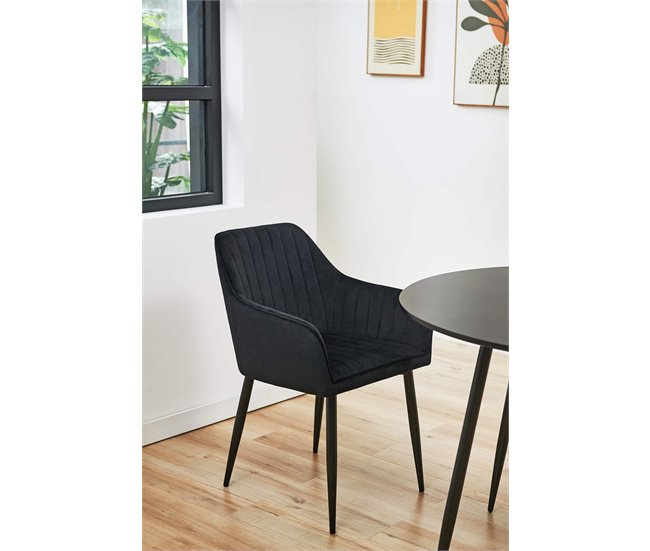 2x Silla tapizada capitoné de terciopelo SJ.040 Negro