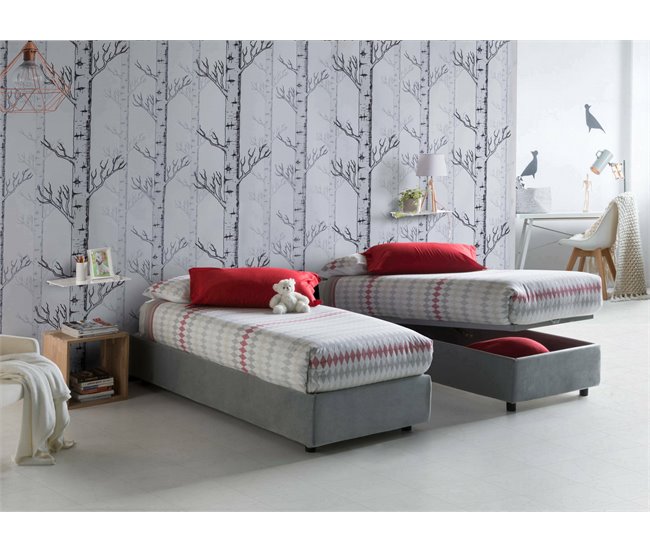 Cama individual en tela Gris