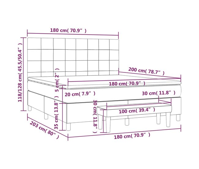 Cama box spring 180x200 Gris