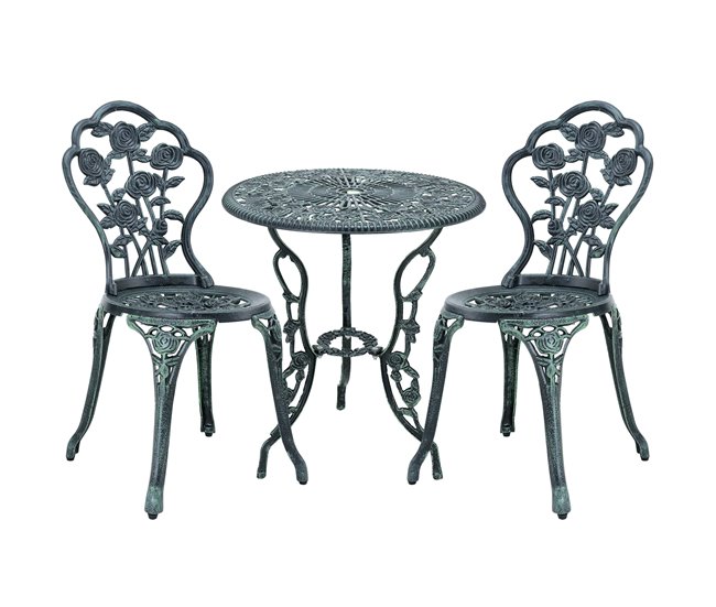 [casa.pro] Set bistro aluminio fundido mesa + 2 sillas Blanco