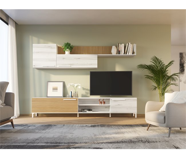 Compacto tv ONTARIO 240cm Blanco/ Madera