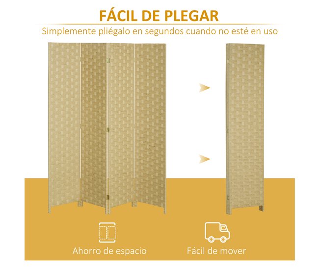 Biombo Separador Cuerda de Papel, Madera de Pino HOMCOM Marron