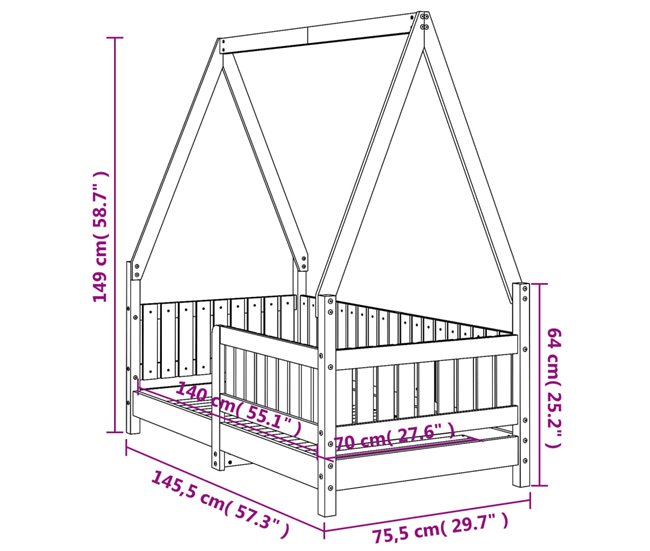 Estructura De Cama Infantil 145x76 Blanco