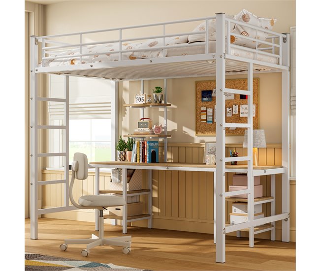 Cama alta para niños 95x204 Blanco