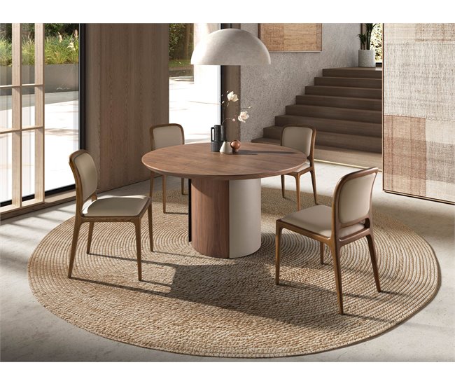 ANGEL CERDA Mesa comedor redonda y acero metalizado 140x140 Nogal
