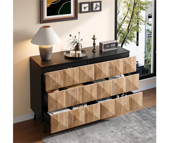 Cómoda doble con 6 cajónes Negro