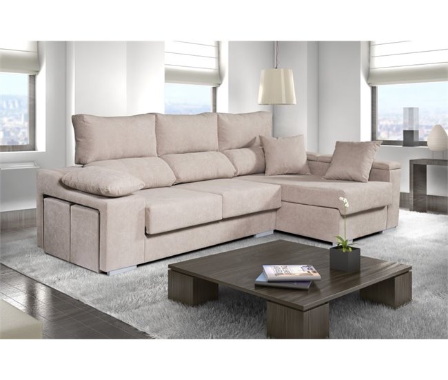 Sofá Chaiselongue Rubí 3 Plazas Tela Izquierda Beige