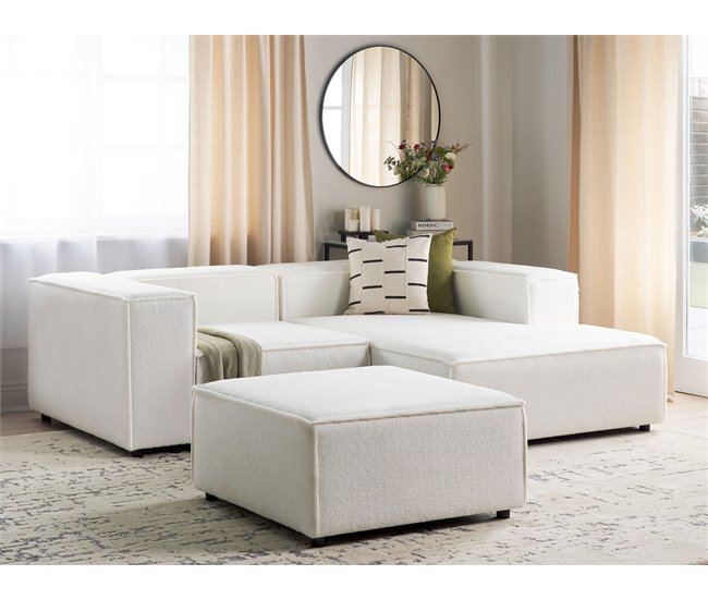 Beliani Sofá esquinero con reposapiés Bouclé ARDAL Crema