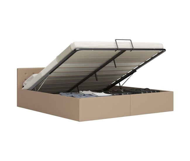 Cama canapé hidráulica cuero sintético 180x200 Marron