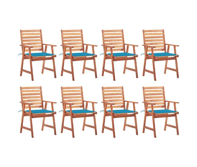 8 Sillas comedor de jardín de madera maciza acacia con cojines Azul