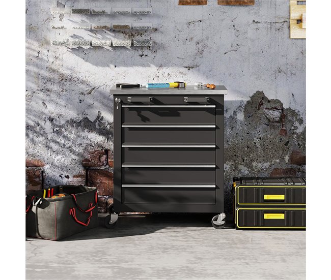 Carro de Herramientas Acero, Acero Inoxidable HOMCOM Negro