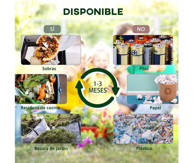 Compostador PP, Acero Outsunny Negro