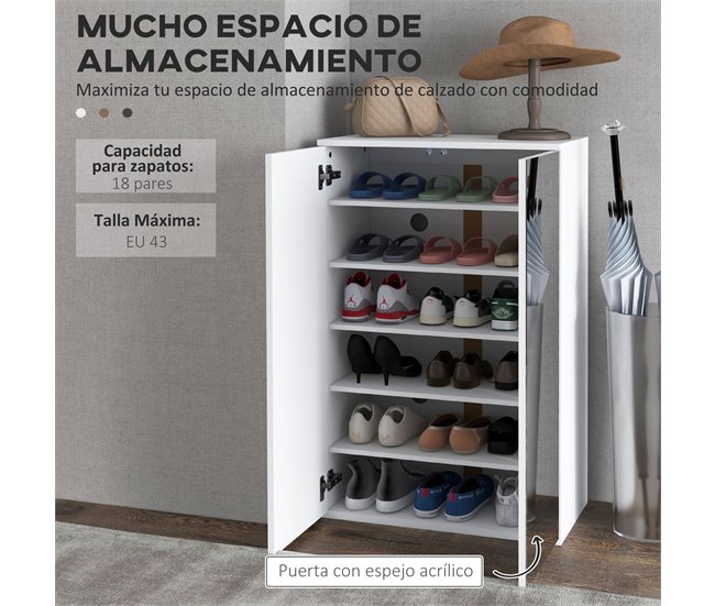 Armario de Zapatos Melamina de Madera, Acrílico HOMCOM Blanco