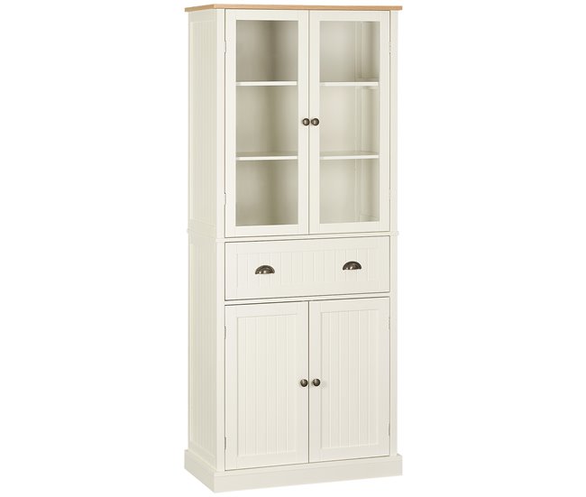 Alacena de Cocina MDF, Melamina de Madera, Vidrio HOMCOM Blanco