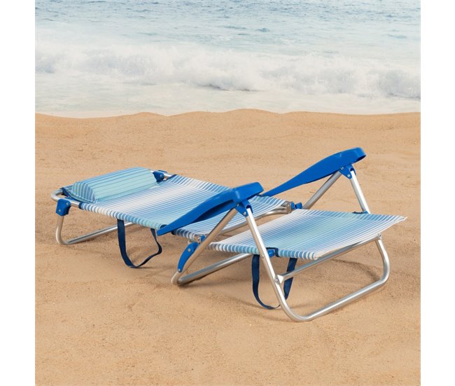 Aktive Pack de 2 sillas de playa plegables y reclinables Blanco/ Azul