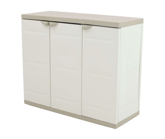 Armario bajo de exterior con 2 puertas y 2 estantes regulables Beige