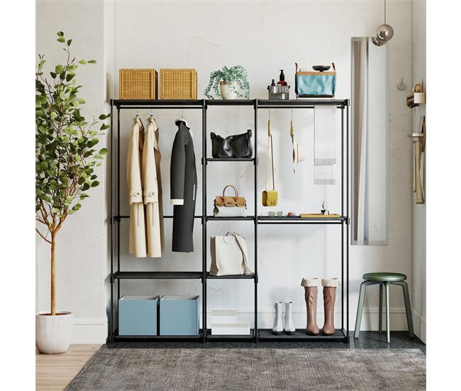 Armario Ropa Portátil Metal, Tela no Tejida HOMCOM Negro