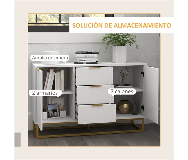 Aparador Auxiliar MDF, Metal HOMCOM, hogar - muebles de comedor 120 Blanco