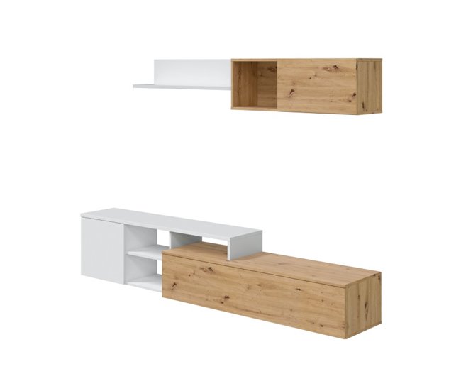 Mueble de salón Julia Blanco Artik (Blanco Mate) - Roble Nodi Roble Gris