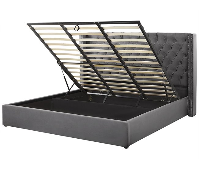 Beliani Cama con almacenaje Terciopelo LUBBON 210x217 Gris