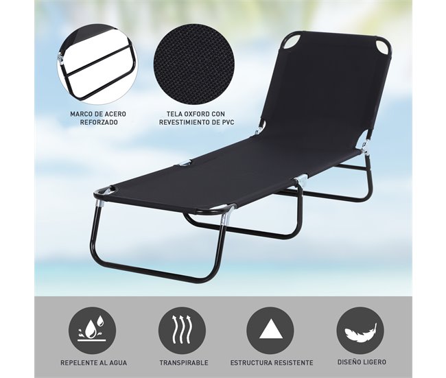 Tumbona Plegable Acero y Tela Oxford Outsunny Negro