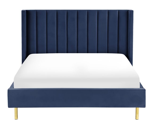 Beliani Cama Terciopelo VILLETTE 165x222 Azul Marino