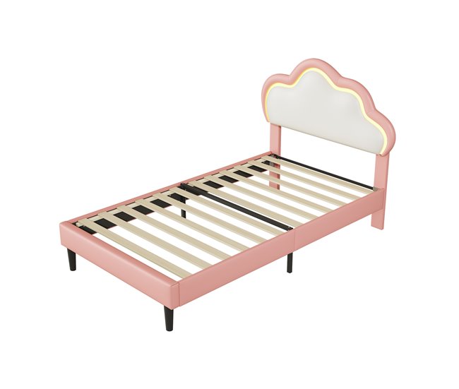 Cama tapizada de con cabecero ajustable, LED 100x202 Rosa