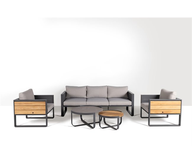 Set de jardín MÓNACO con mesa redonda y 3 sillones Gris