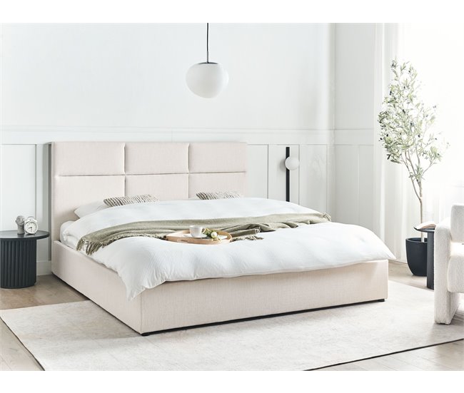 Beliani Cama con almacenaje Poliéster LAGORD 180x214 Crema