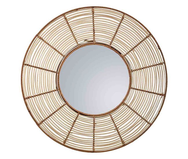 Espejo redondo de ratán Marron
