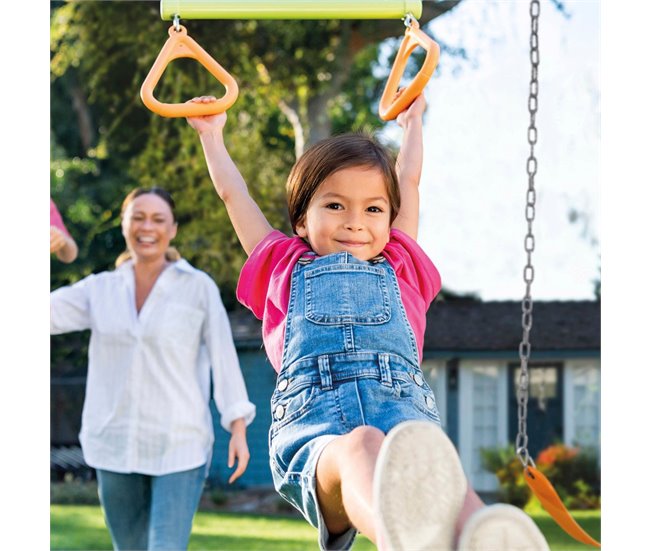 Columpio jardín infantil doble con balancín y trapecio INTEX Verde
