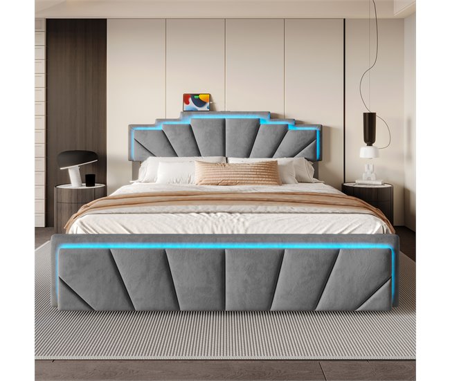 Camas de matrimonio 149x200 Gris Oscuro