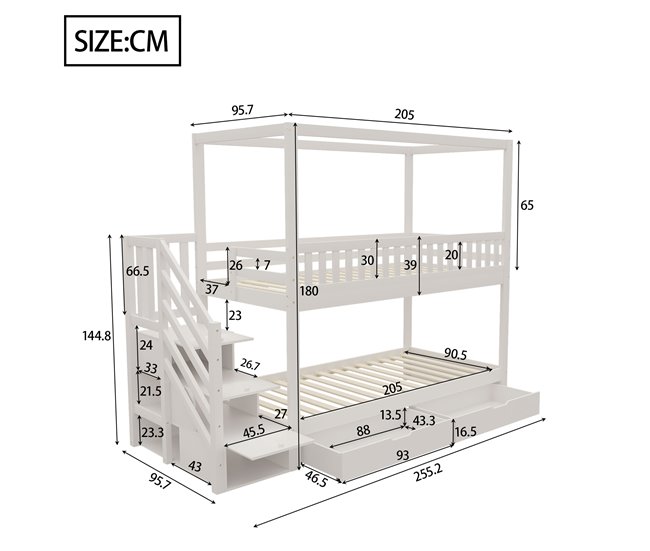 Cama litera 95x255 Blanco