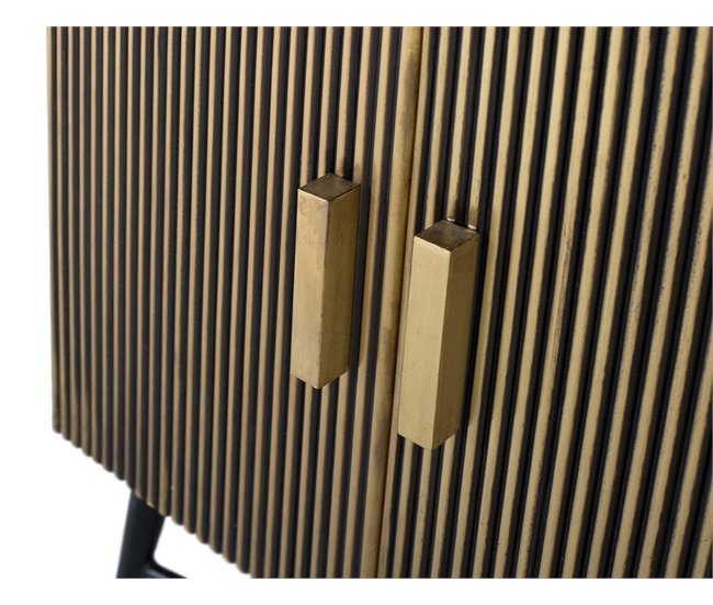 Aparador con puertas de madera revestidas en bronce y tapa de mármol Dorado