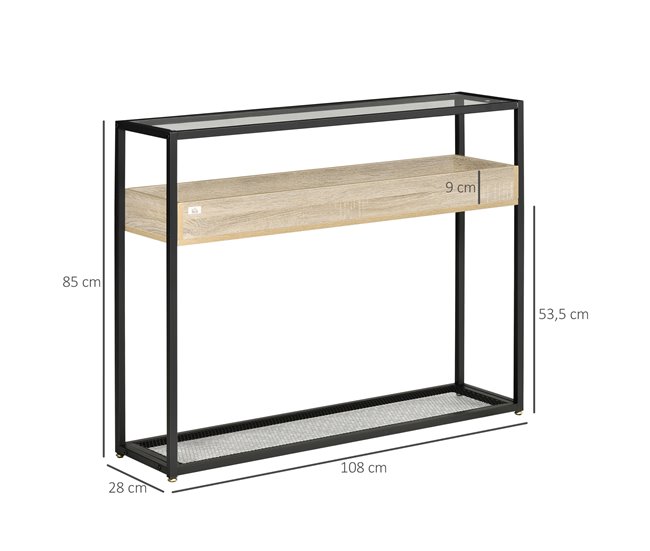 Mesa Consola Vidrio Templado, MDF, Metal HOMCOM 108 Negro