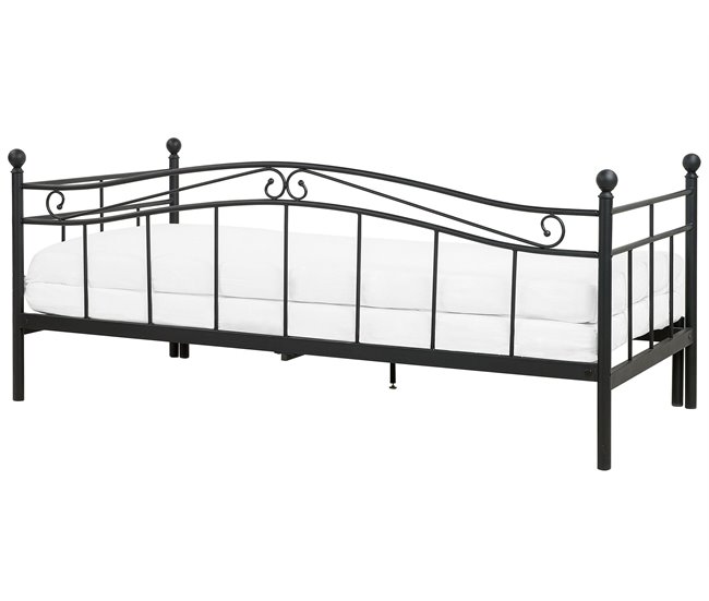 Beliani Cama con somier Metal TULLE 102x209 Negro