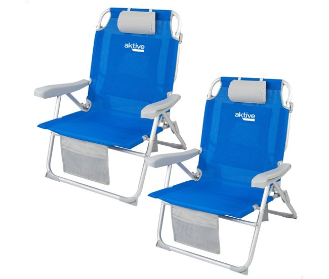 Aktive Pack 2 sillas playa XXL plegables y multiposición Azul