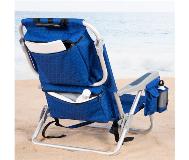 Aktive Silla de playa XXL plegable y reclinable 5 posiciones c/nevera y mochila Azul