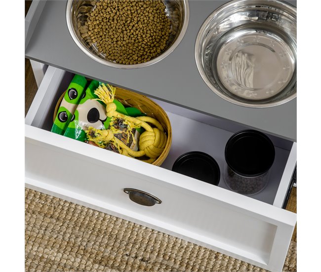 Comedero para Perros MDF, Acero Inoxidable PawHut Blanco